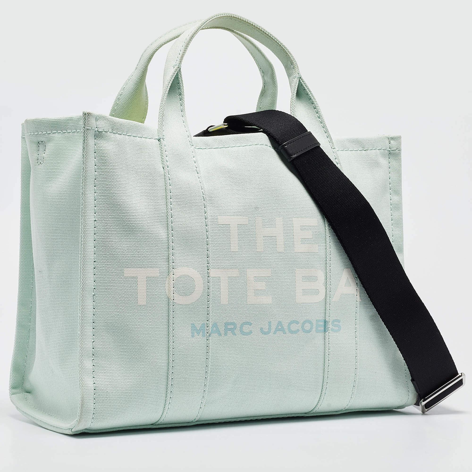 Marc Jacobs Bolso Tote Mediano de Lona Verde Menta/Negro Gris en venta