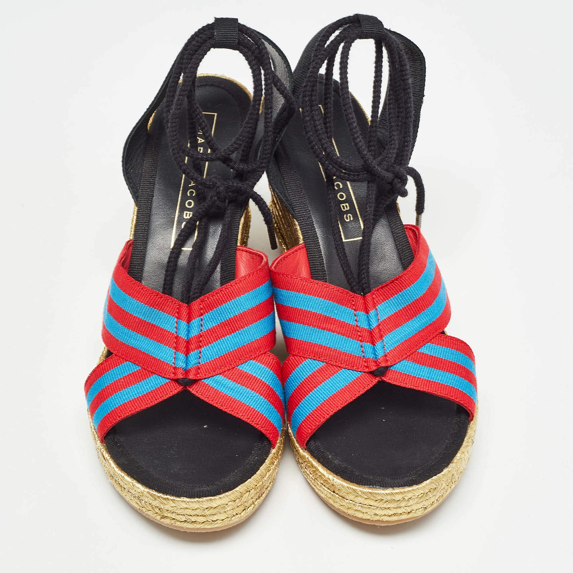 Beige Marc Jacobs - Sandales compensées espadrilles multicolores gris gros, taille 40 en vente