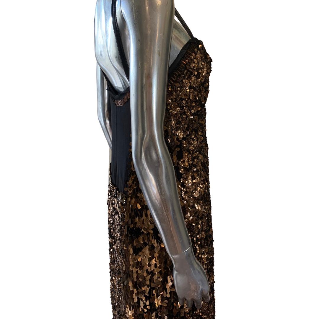 Marc Jacobs Mystical Bronze Sequin Beaded Chiffon Asymmetrical Hem Dress Size 4 For Sale 5