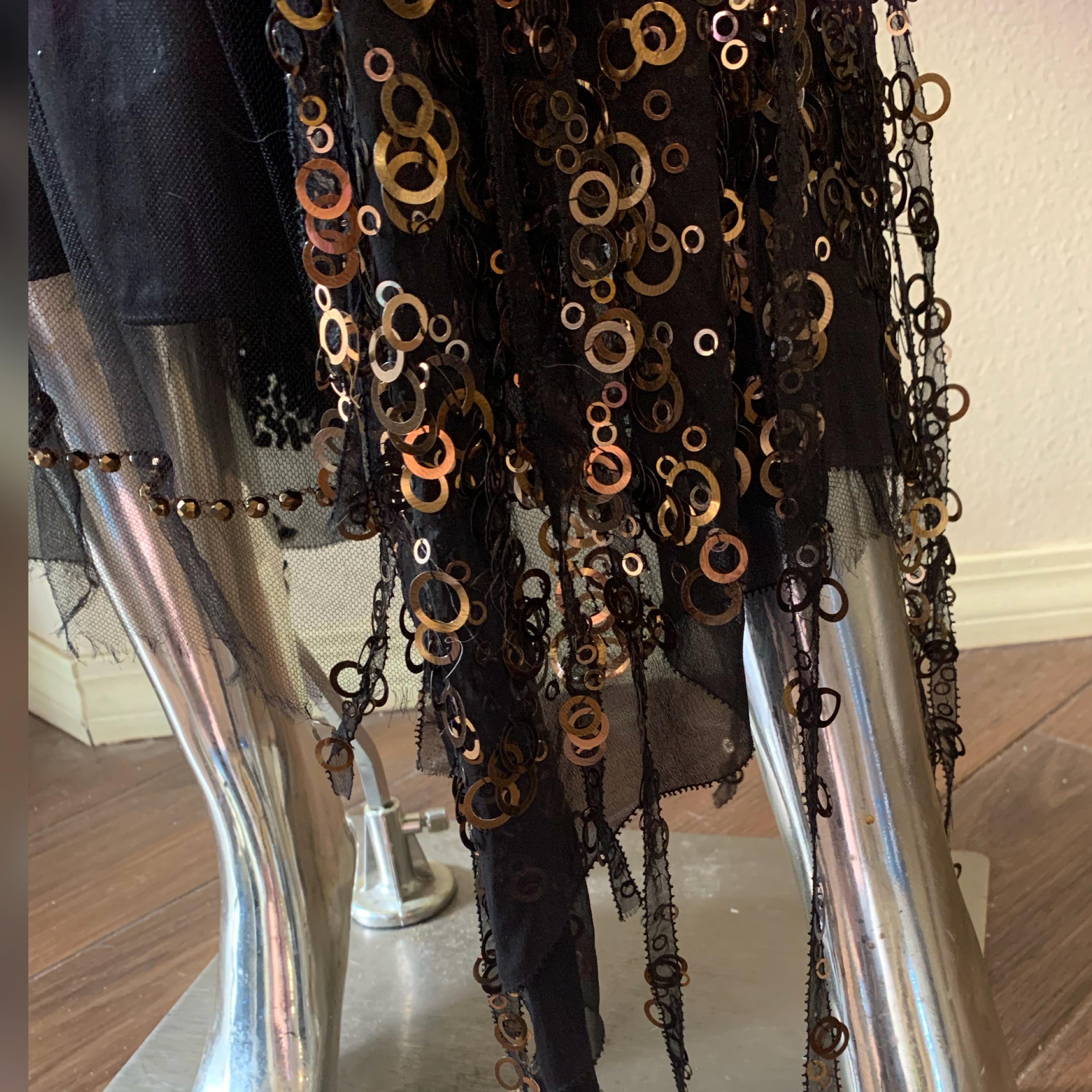 Marc Jacobs Mystical Bronze Sequin Beaded Chiffon Asymmetrical Hem Dress Size 4 For Sale 7