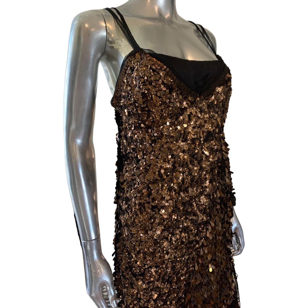 Black Marc Jacobs Mystical Bronze Sequin Beaded Chiffon Asymmetrical Hem Dress Size 4 For Sale
