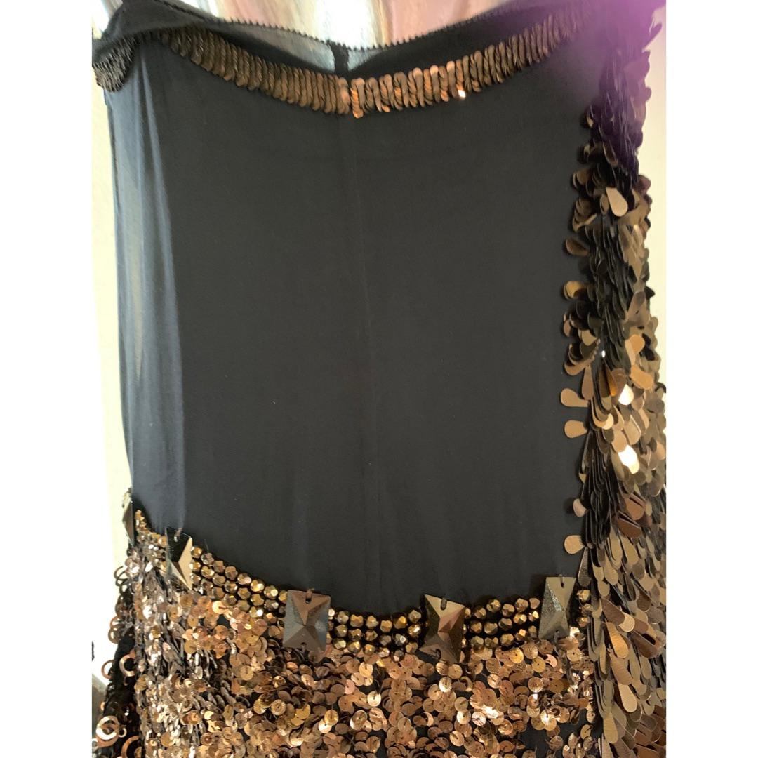 Marc Jacobs Mystical Bronze Sequin Beaded Chiffon Asymmetrical Hem Dress Size 4 For Sale 1