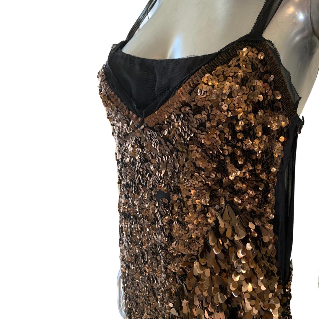 Marc Jacobs Mystical Bronze Sequin Beaded Chiffon Asymmetrical Hem Dress Size 4 For Sale 4