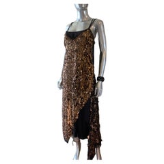 Marc Jacobs Mystical Bronze Sequin Beaded Chiffon Asymmetrical Hem Dress Size 4
