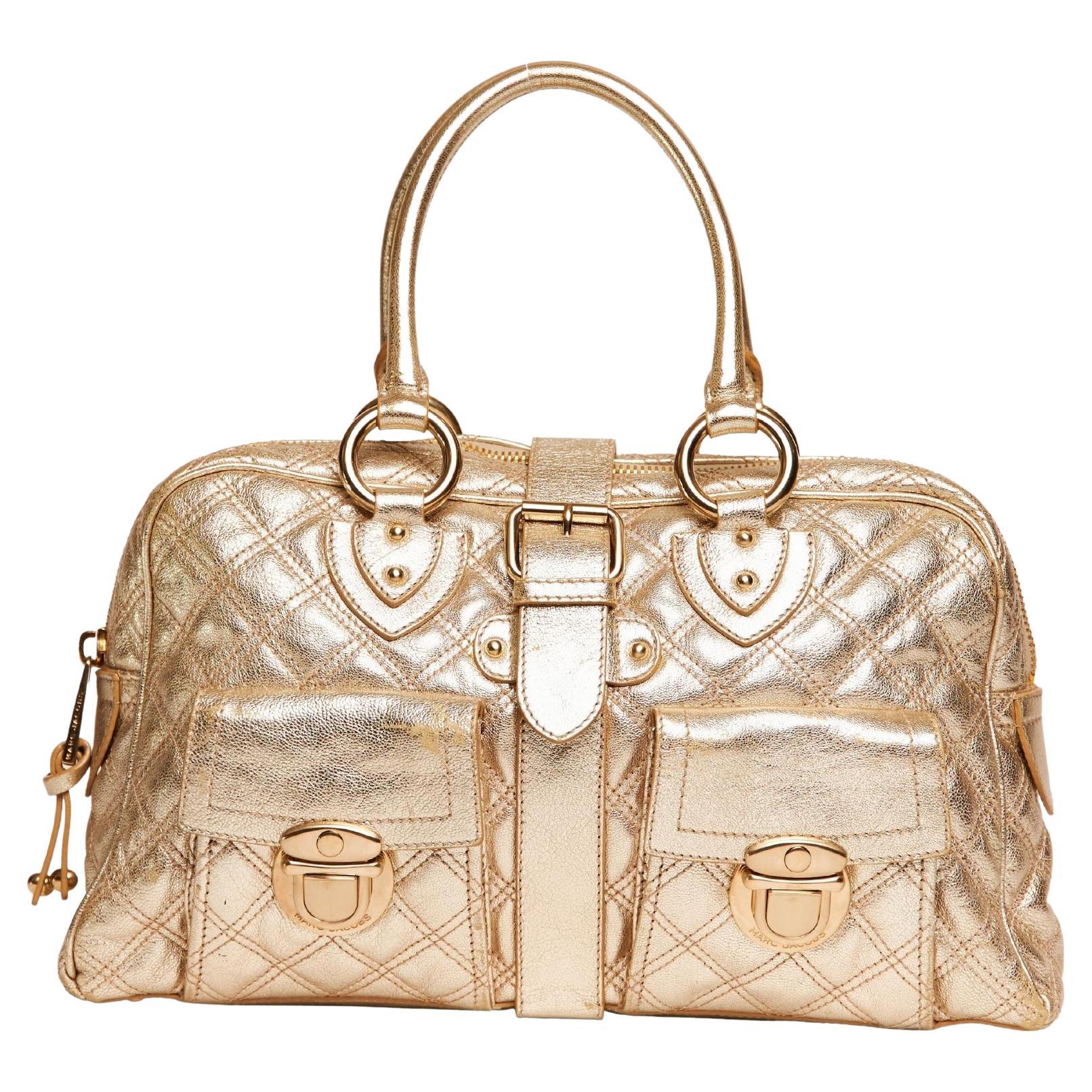 MARC JACOBS Nappa Leather Quilted Venetia Satchel Gold For Sale