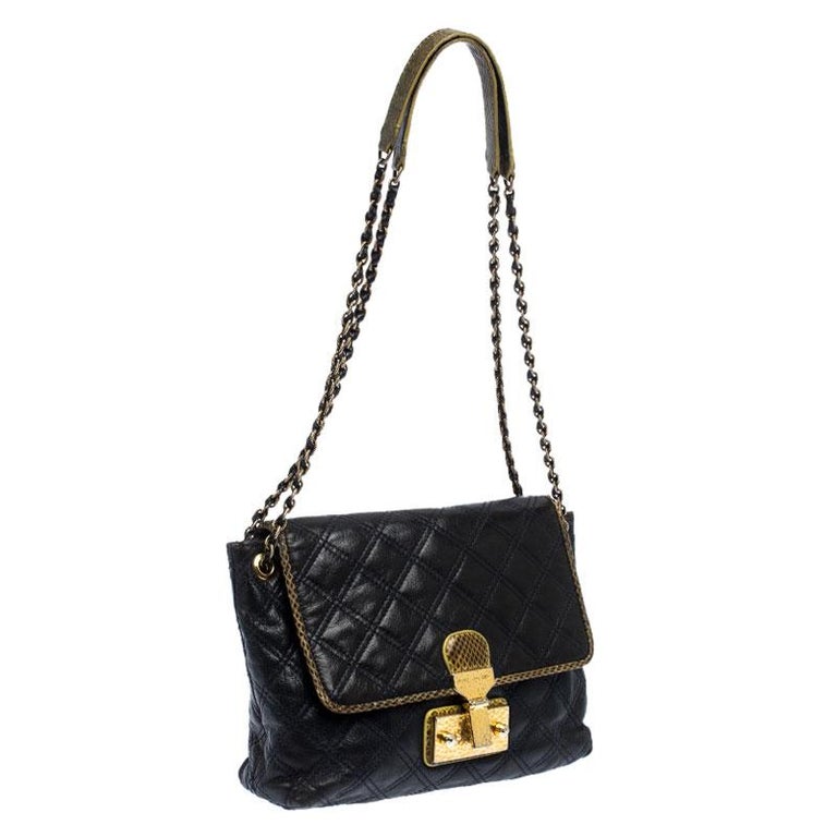 MARC JACOBS Quilted Black Leather Gold Chain Flap Bag AUTHENTIC