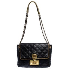 Used Marc Jacobs Navy Blue Quilted Leather Flap Crossbody Bag