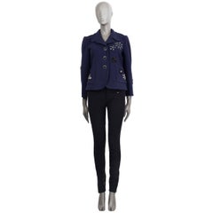 MARC JACOBS navy blue wool BEADED FLOWER SHORT PEACOAT Coat Jacket 8 M