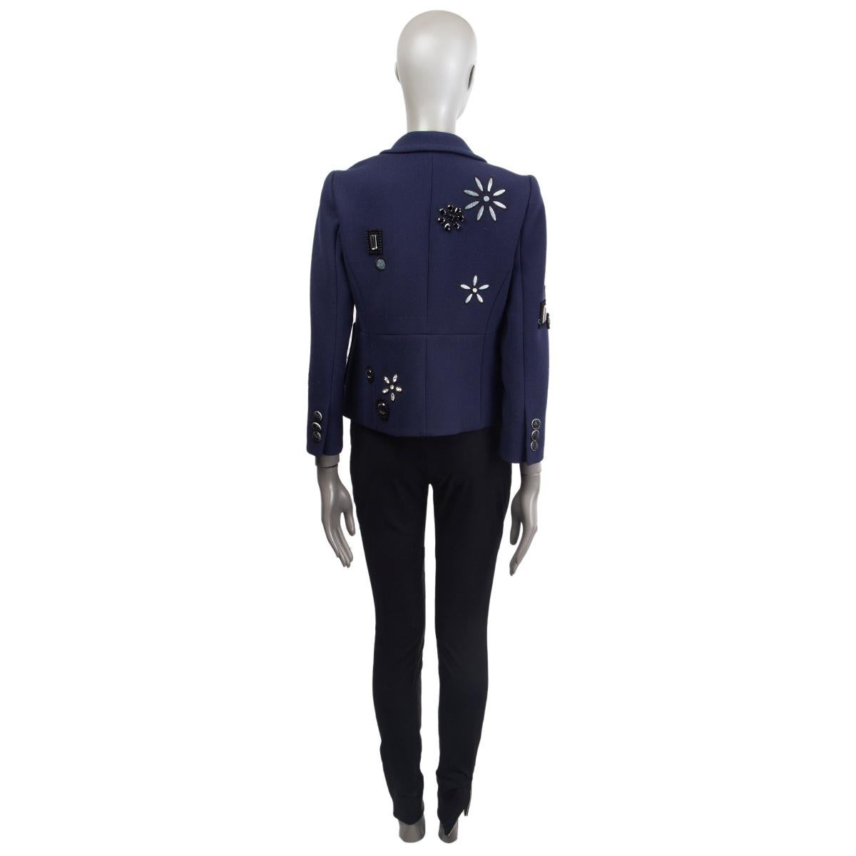 Black MARC JACOBS navy blue wool BEADED FLOWER SHORT PEACOAT Coat Jacket 8 M For Sale