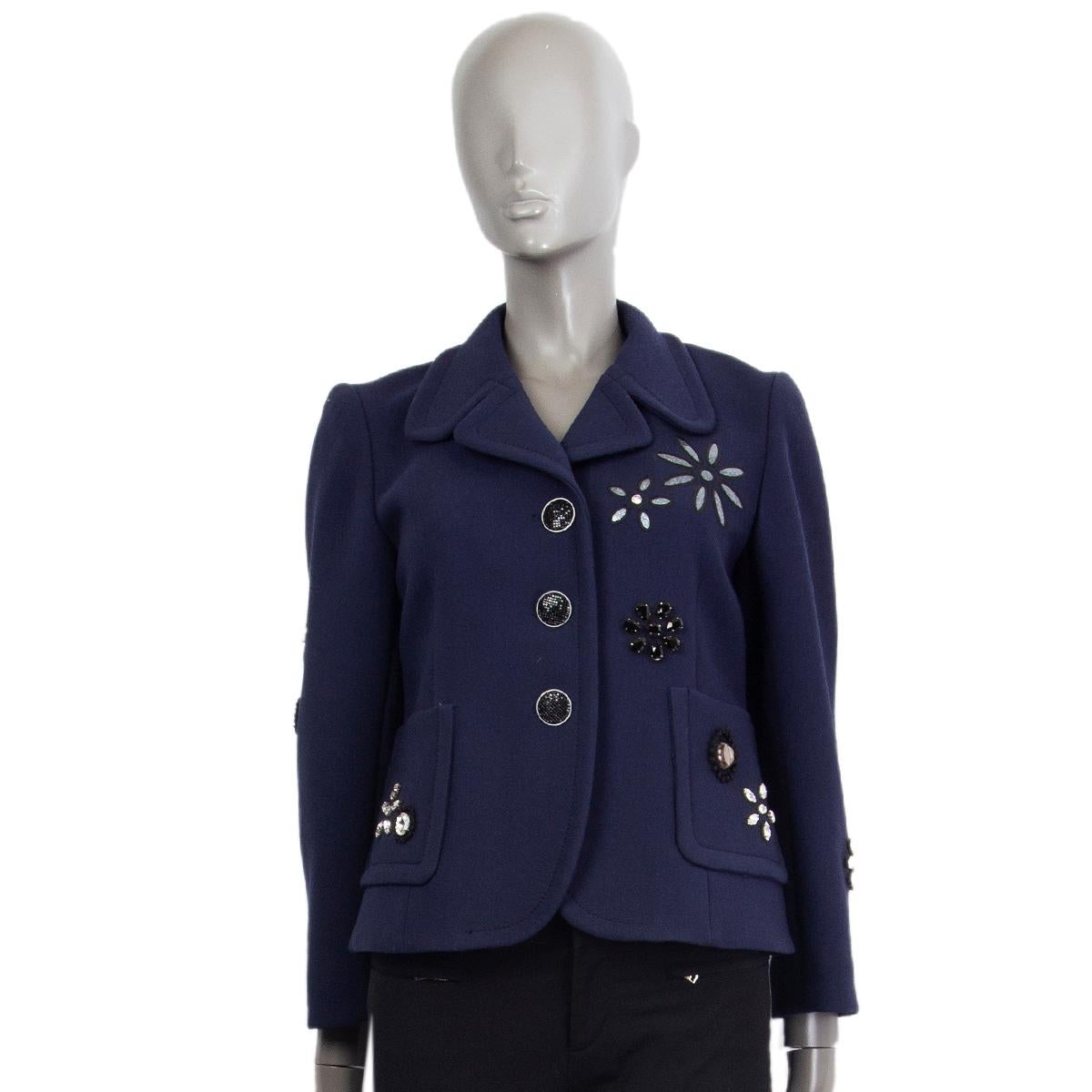 MARC JACOBS navy blue wool BEADED FLOWER SHORT PEACOAT Coat Jacket 8 M In Excellent Condition For Sale In Zürich, CH