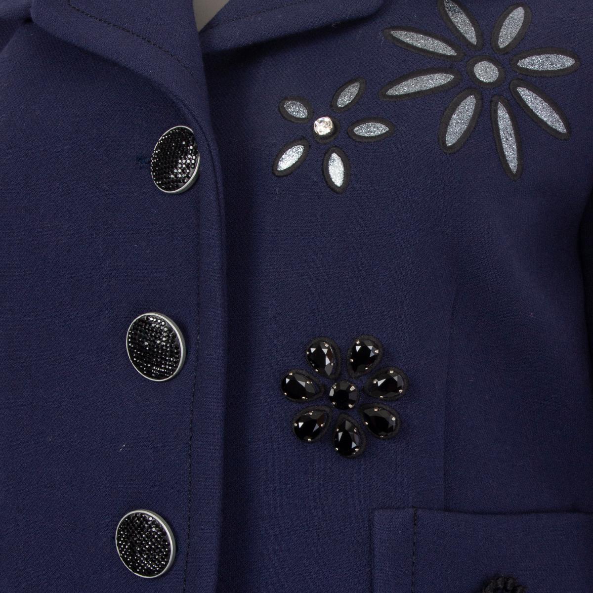 Women's MARC JACOBS navy blue wool BEADED FLOWER SHORT PEACOAT Coat Jacket 8 M For Sale