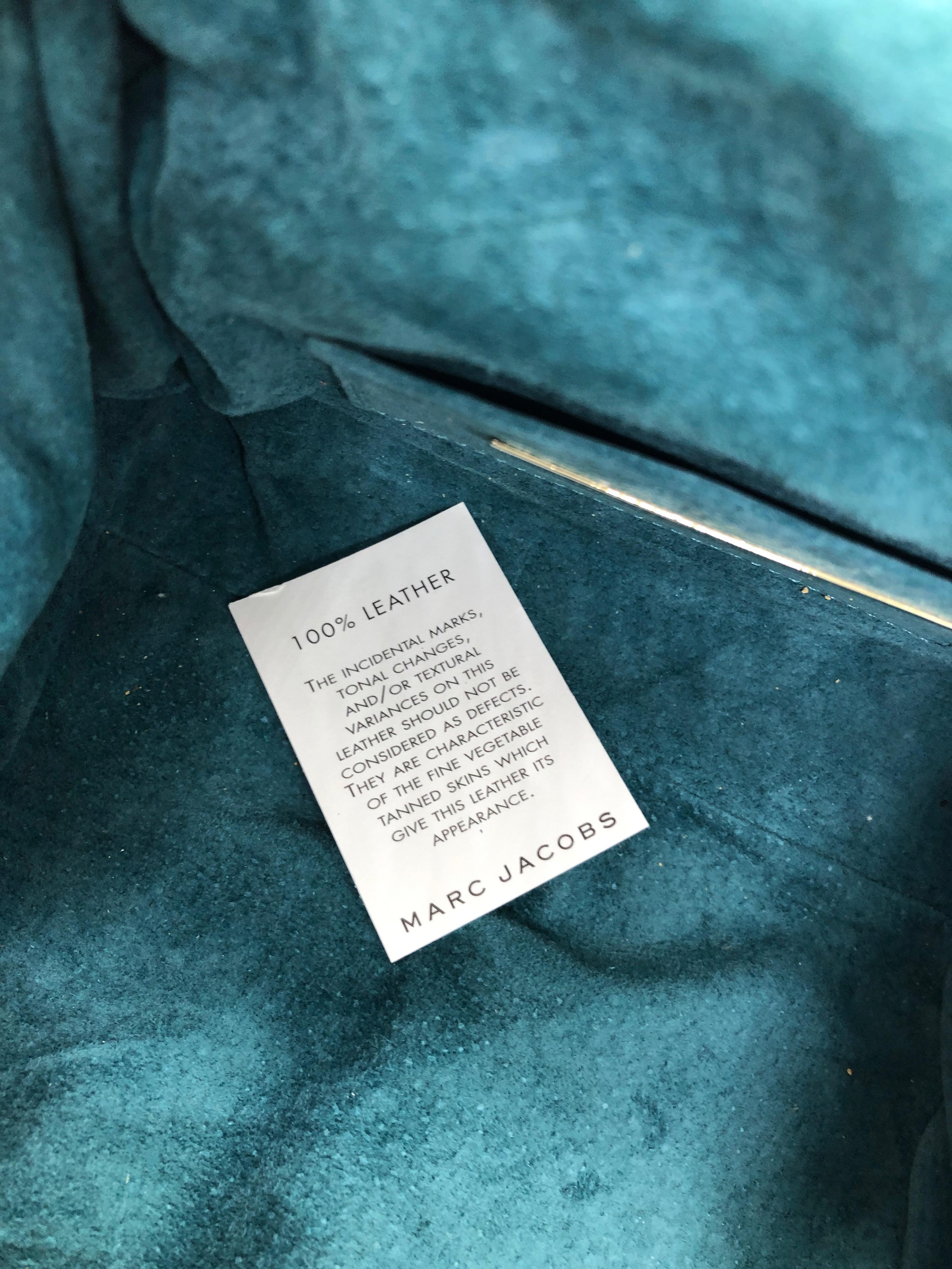 Marc Jacobs Navy & Teal Blue Suede / Leather w/ Gold Tone Metal Accents Handbag For Sale 2