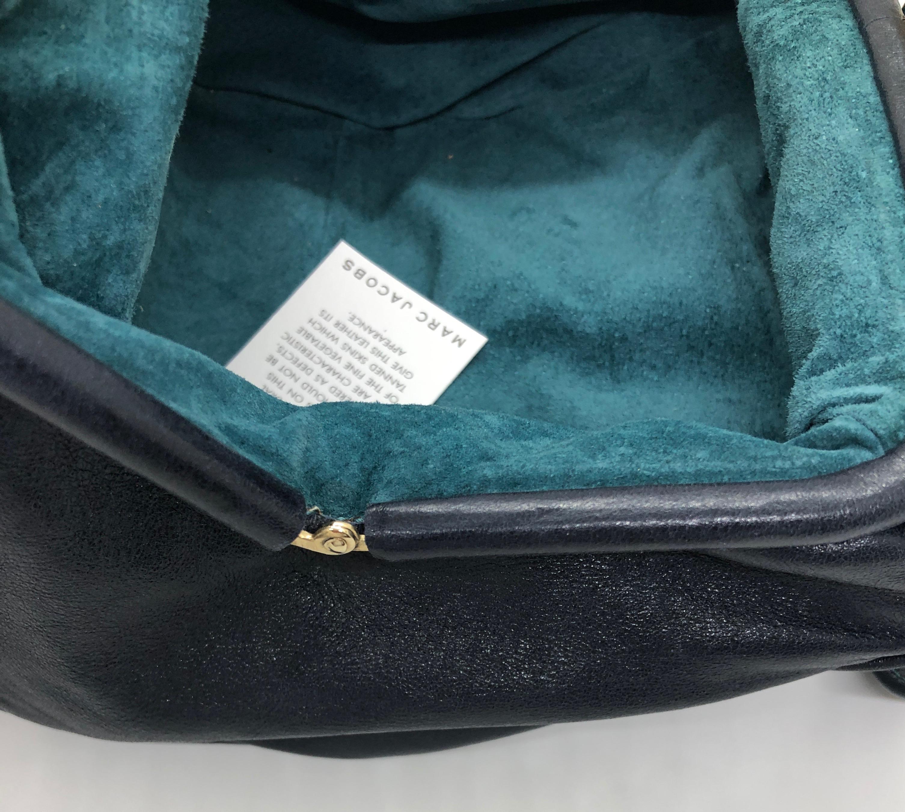Marc Jacobs Navy & Teal Blue Suede / Leather w/ Gold Tone Metal Accents Handbag For Sale 5