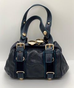 Marc Jacobs Navy & Teal Blue Suede / Leather w/ Gold Tone Metal Accents Handbag