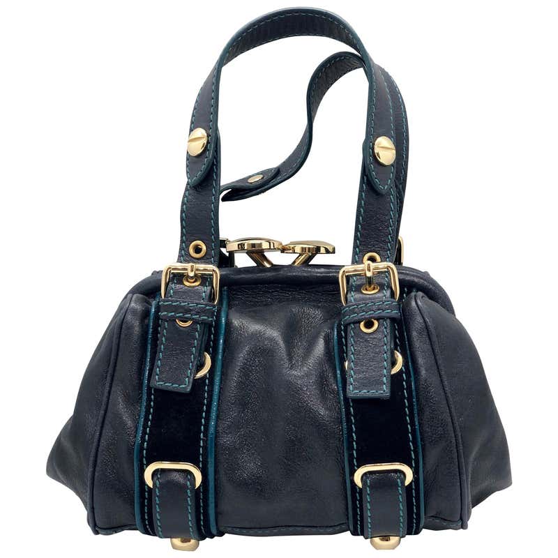 Marc Jacobs Navy and Teal Blue Suede / Leather w/ Gold Tone Metal ...