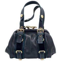 Marc Jacobs Navy & Teal Blue Suede / Leather w/ Gold Tone Metal Accents Handbag