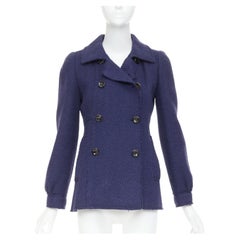 MARC JACOBS navy wool tweed black buttons double breasted short coat  US2 XXS