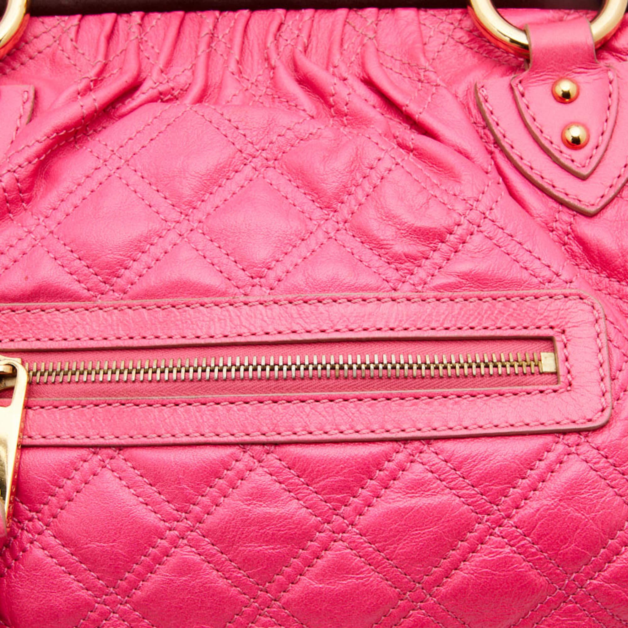 Marc Jacobs Neon Pink Quilted Leather Stam Satchel 13