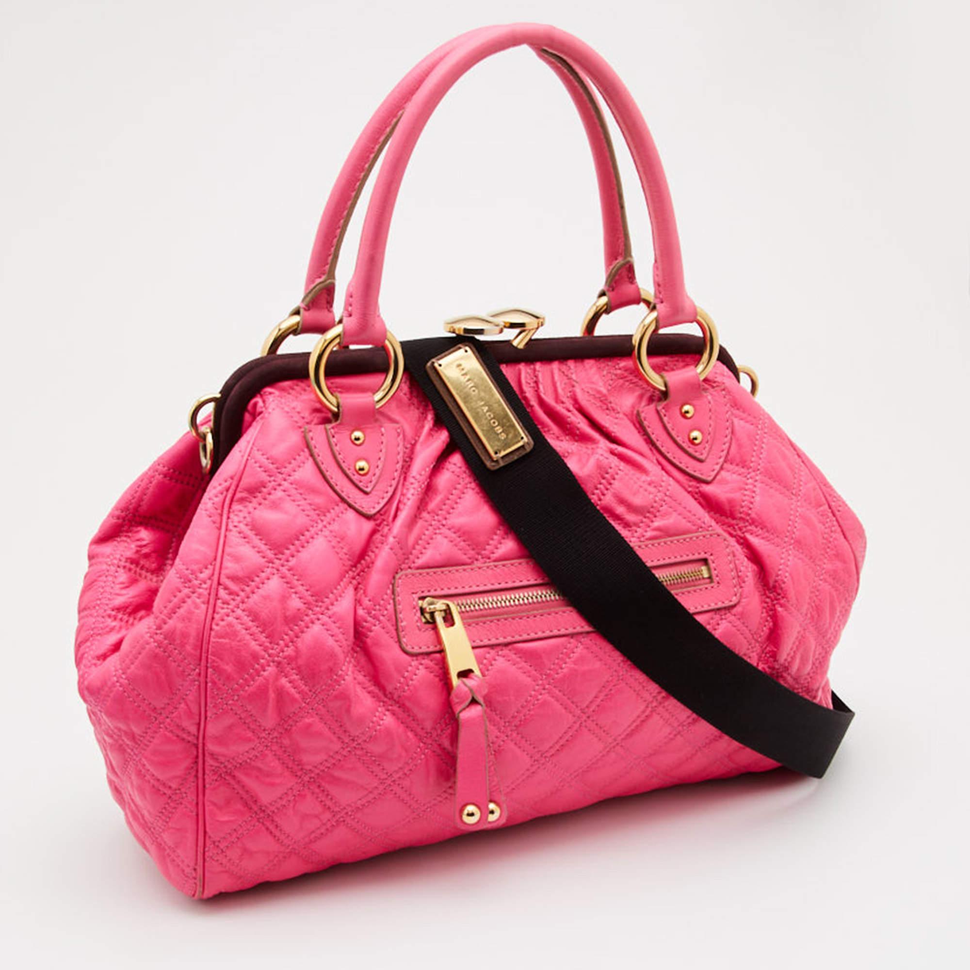 Men's Marc Jacobs Neon Pink Quilted Leather Stam Satchel
