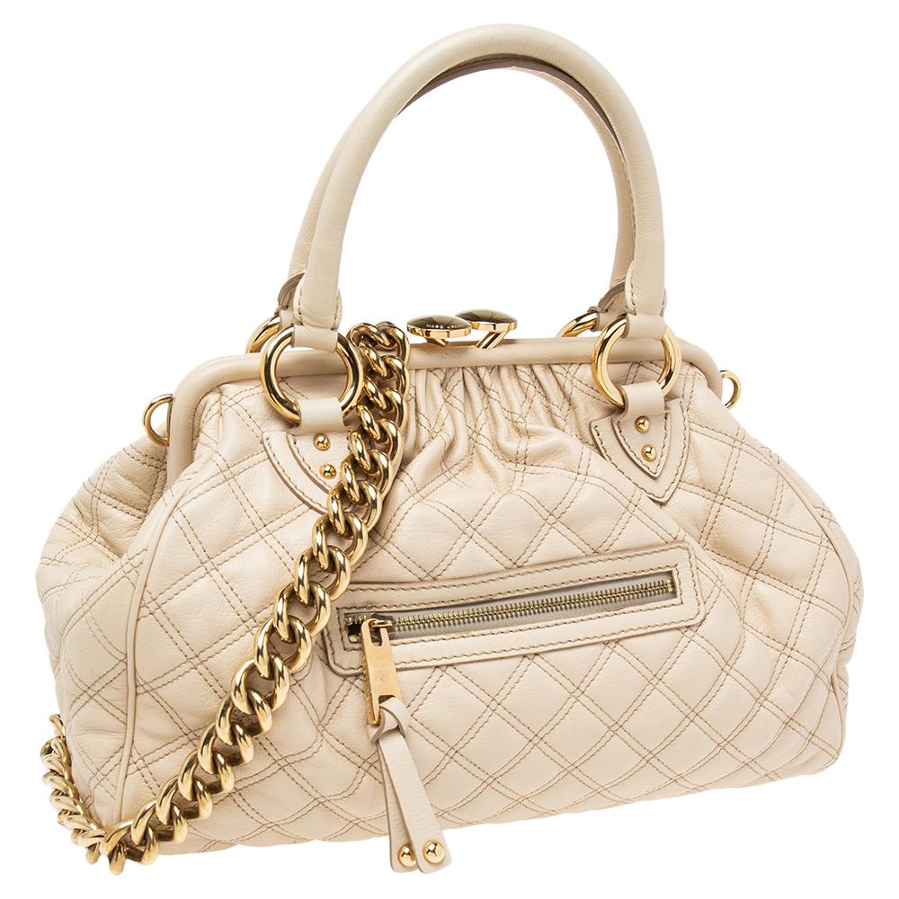 Marc Jacobs Off White Quilted Leather Stam Satchel 5