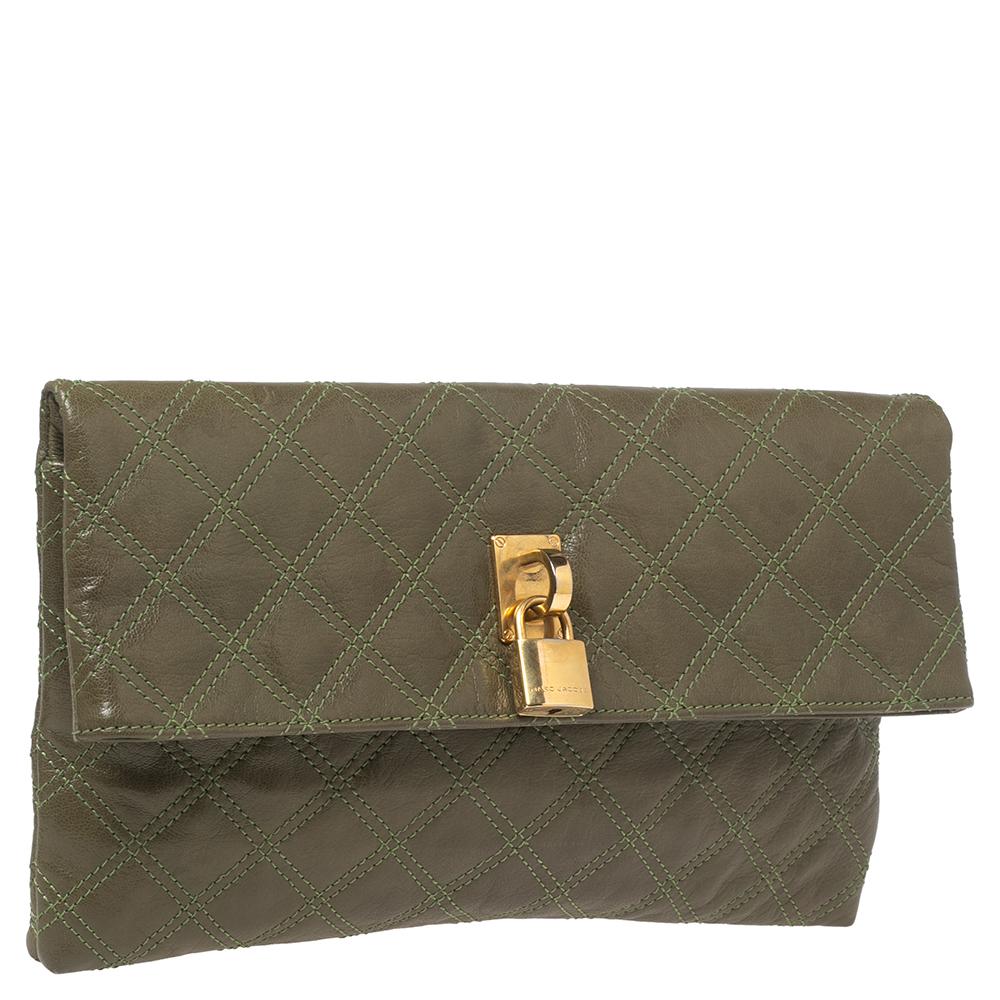 Gray Marc Jacobs Olive Green Quilted Leather Eugenie Clutch