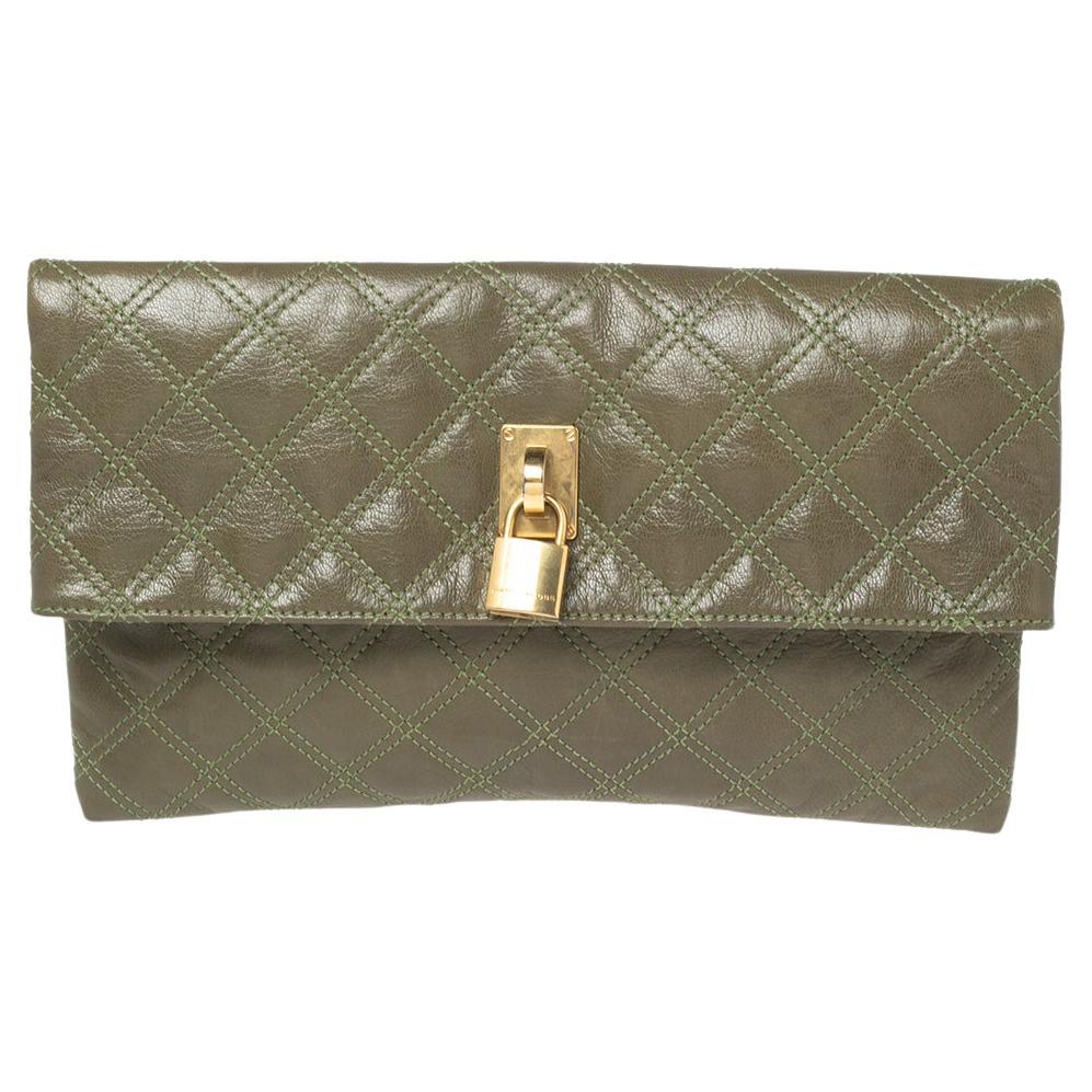 Marc Jacobs Olive Green Quilted Leather Eugenie Clutch