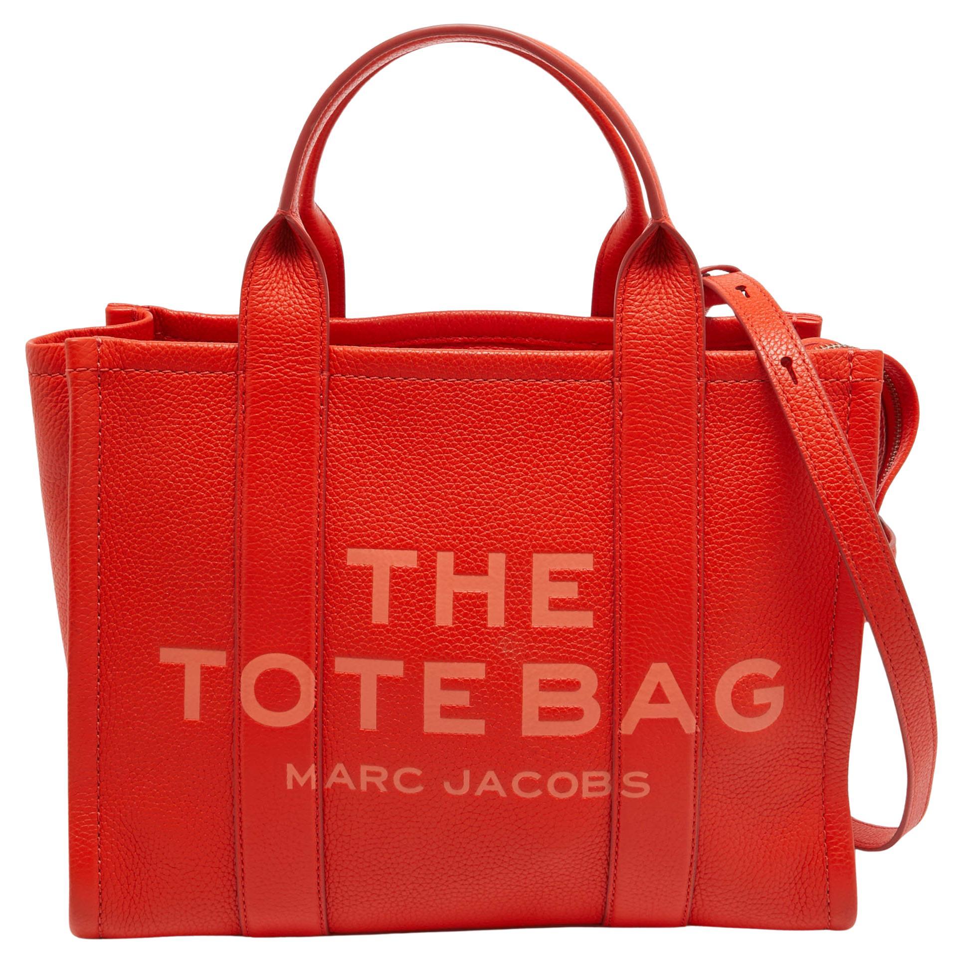 Marc Jacobs Orange Leather Medium The Tote Bag For Sale
