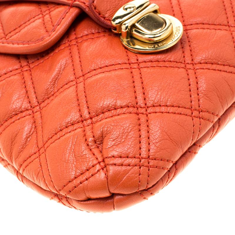 Marc Jacobs Orange Quilted Leather Mary Shoulder Bag In Good Condition In Dubai, Al Qouz 2