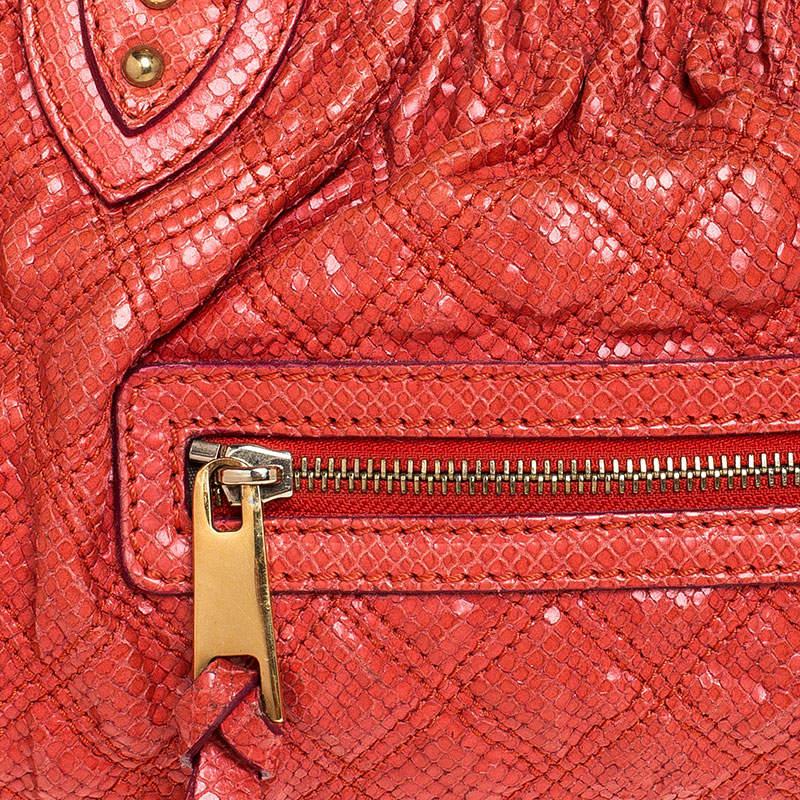 Marc Jacobs Orange Snake Skin Embossed Leather Stam Satchel For Sale 6