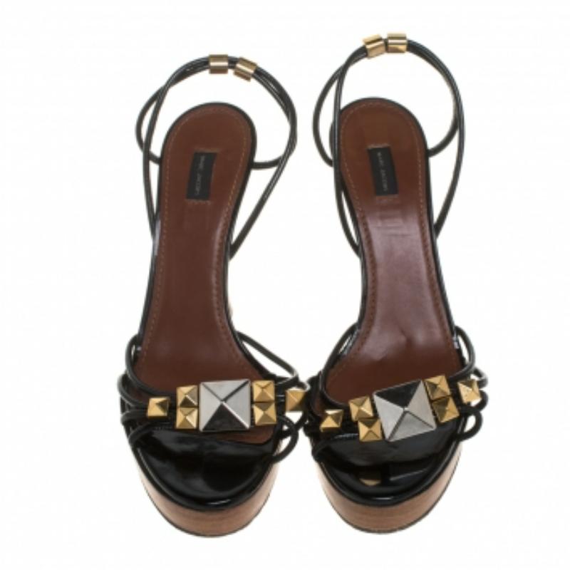 Women's Marc Jacobs Patent Leather Ankle Strap Platform Slingback Sandals Size 38.5 For Sale