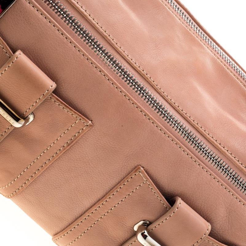 Marc Jacobs Peach Leather Double Buckle Pocket Boston Bag In Good Condition In Dubai, Al Qouz 2