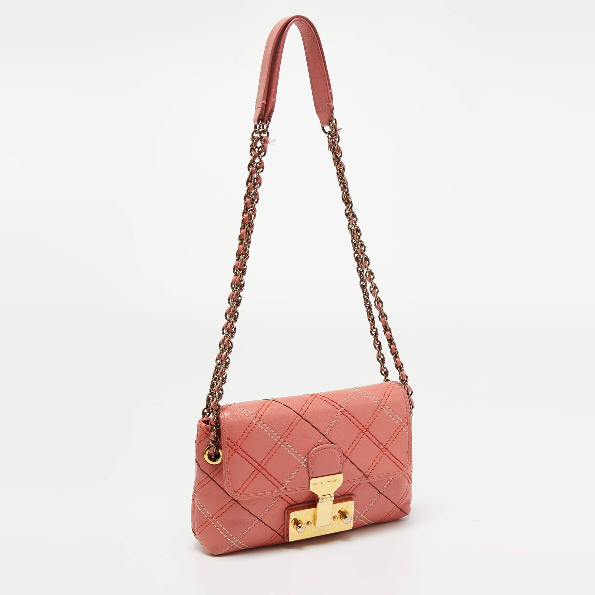 Orange Marc Jacobs Peach Quilted Leather Flap Crossbody Bag