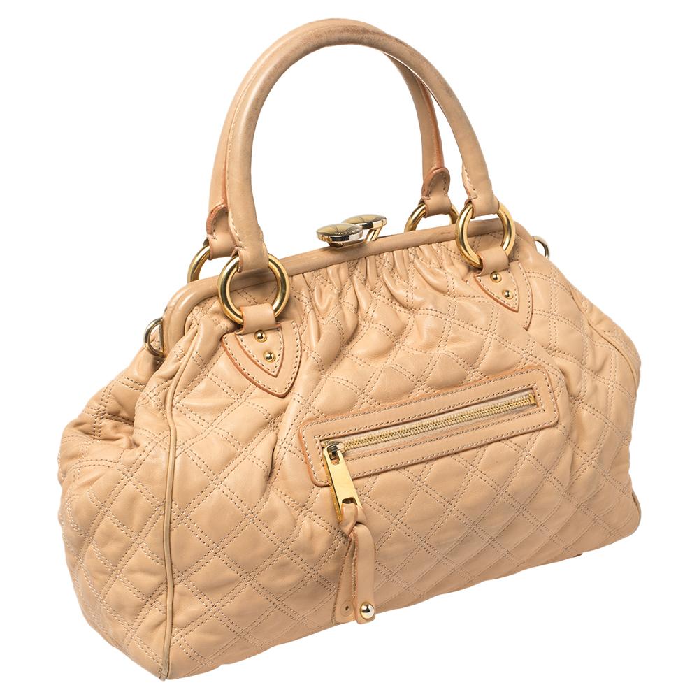 Beige Marc Jacobs Peach Quilted Leather Stam Satchel