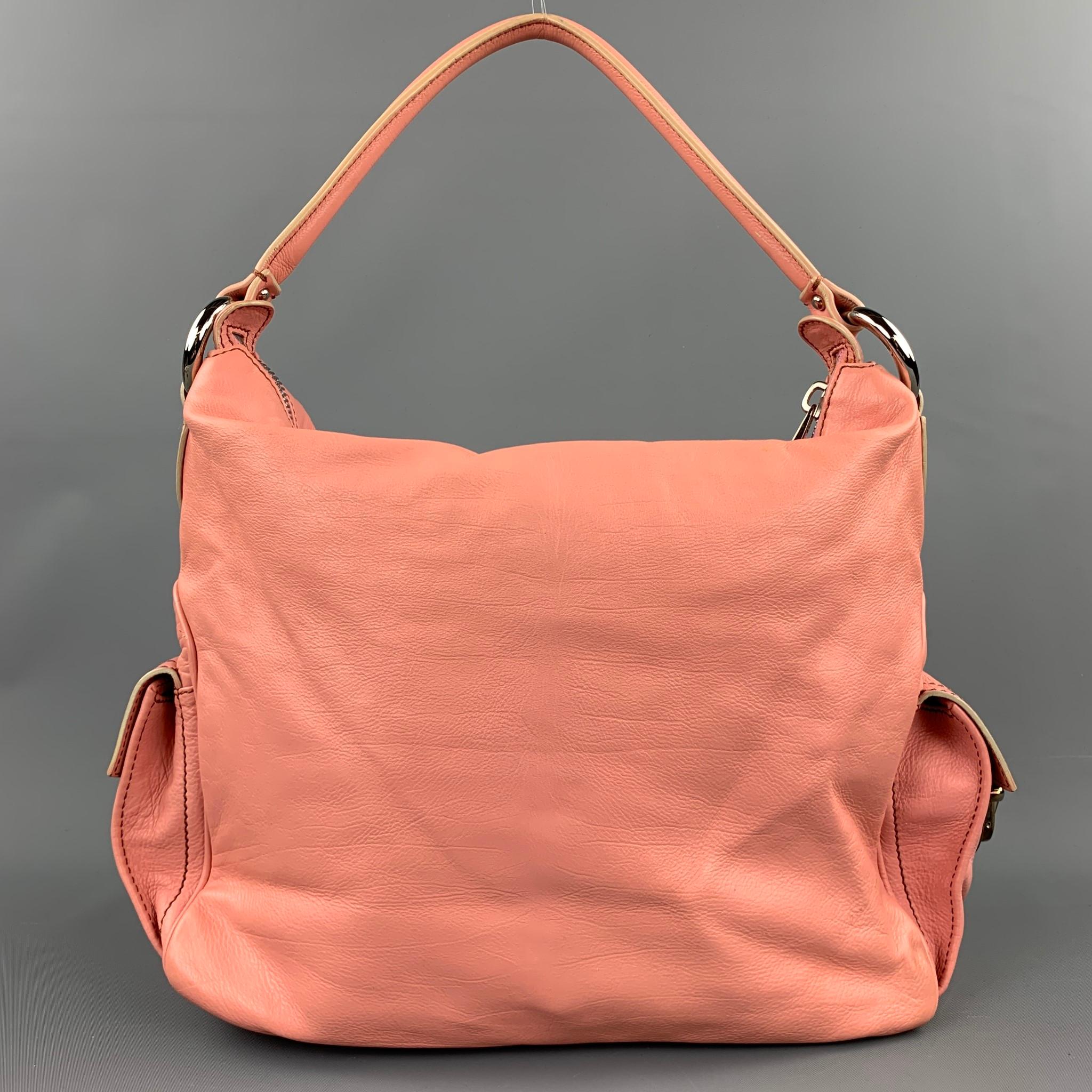 MARC JACOBS Pink Contrast Stitch Leather Top Handles Handbag In Good Condition In San Francisco, CA