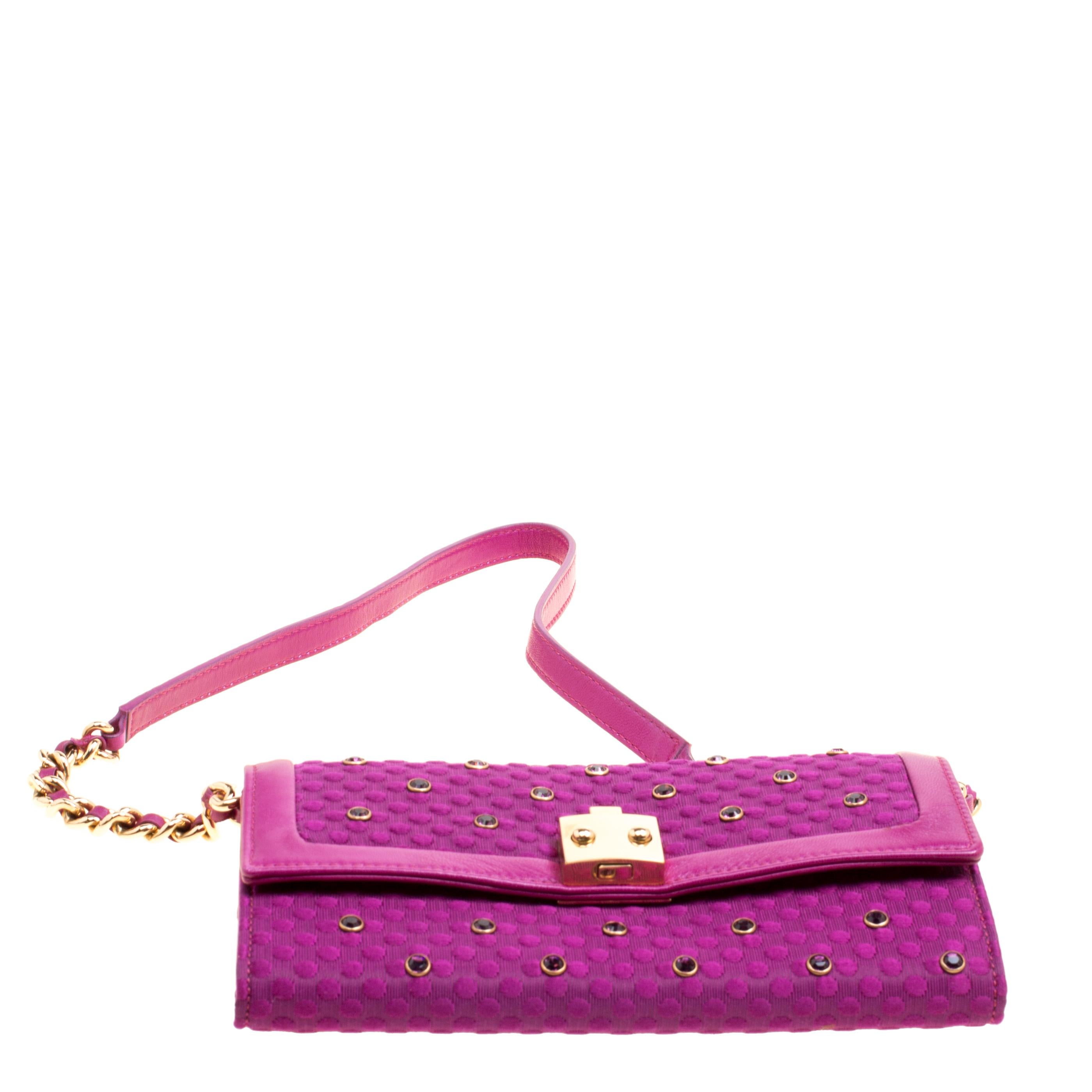 Marc Jacobs Pink Fabric and Leather Studded Organizer Chain Clutch 4
