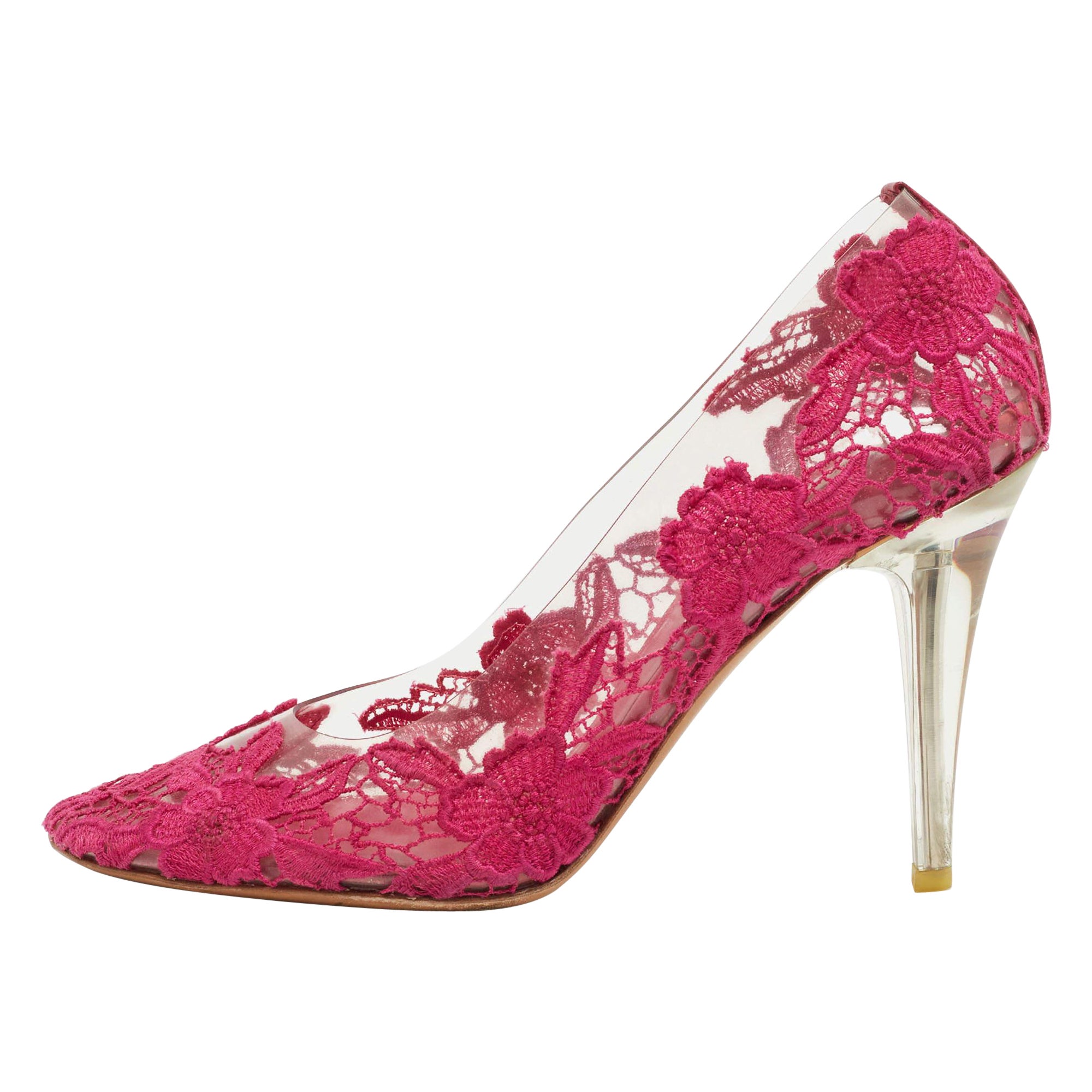 Marc Jacobs Bombas de punta redonda de PVC con encaje bordado rosa Tamaño 38.5