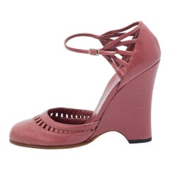 Marc Jacobs Pink Leather Ankle Strap Wedge Pumps Size 37