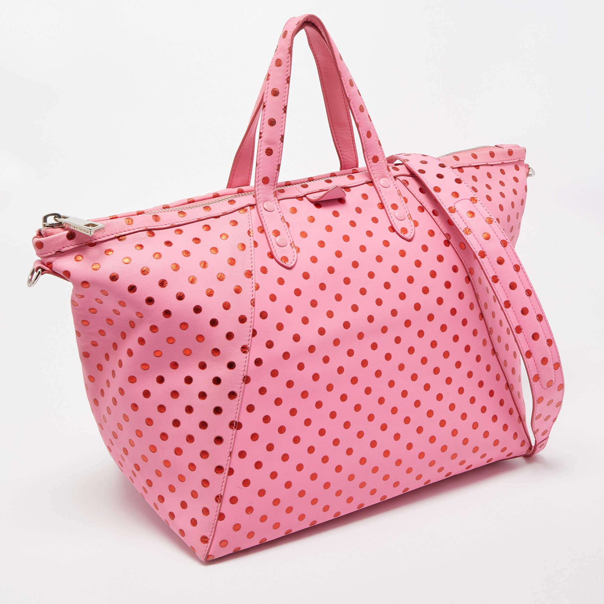 Women's Marc Jacobs Pink Leather Polka Dot Zip Tote For Sale