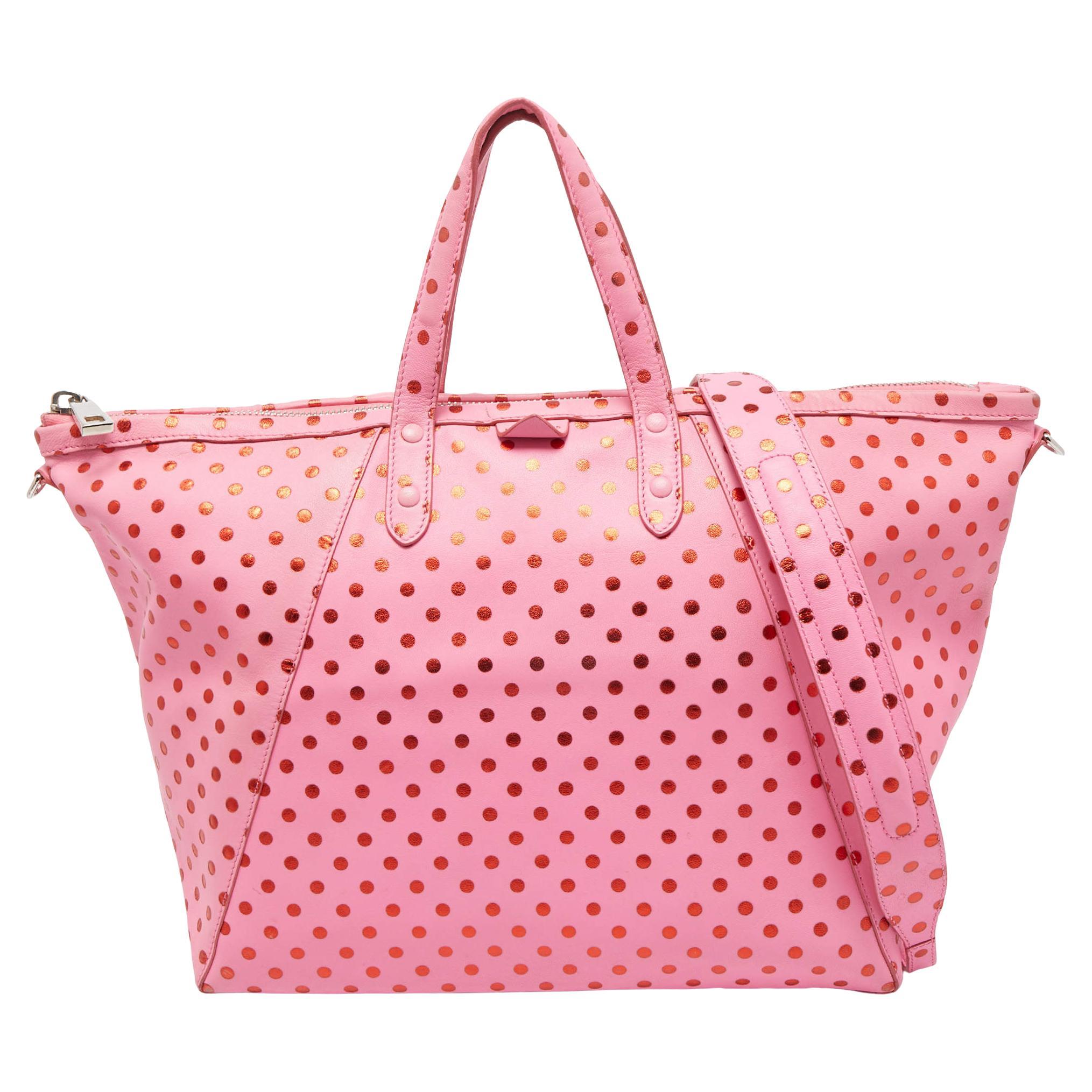 Marc Jacobs Pink Leather Polka Dot Zip Tote For Sale