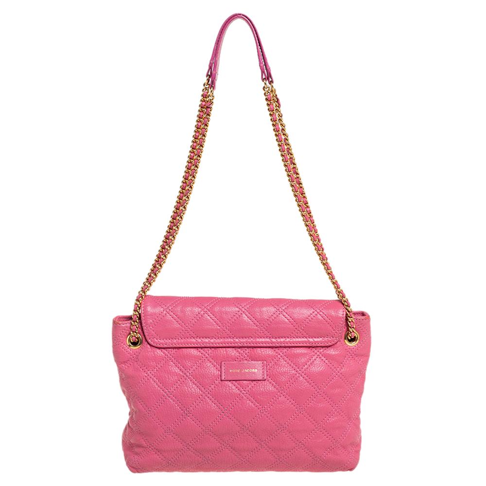 pink quilted leather handbag