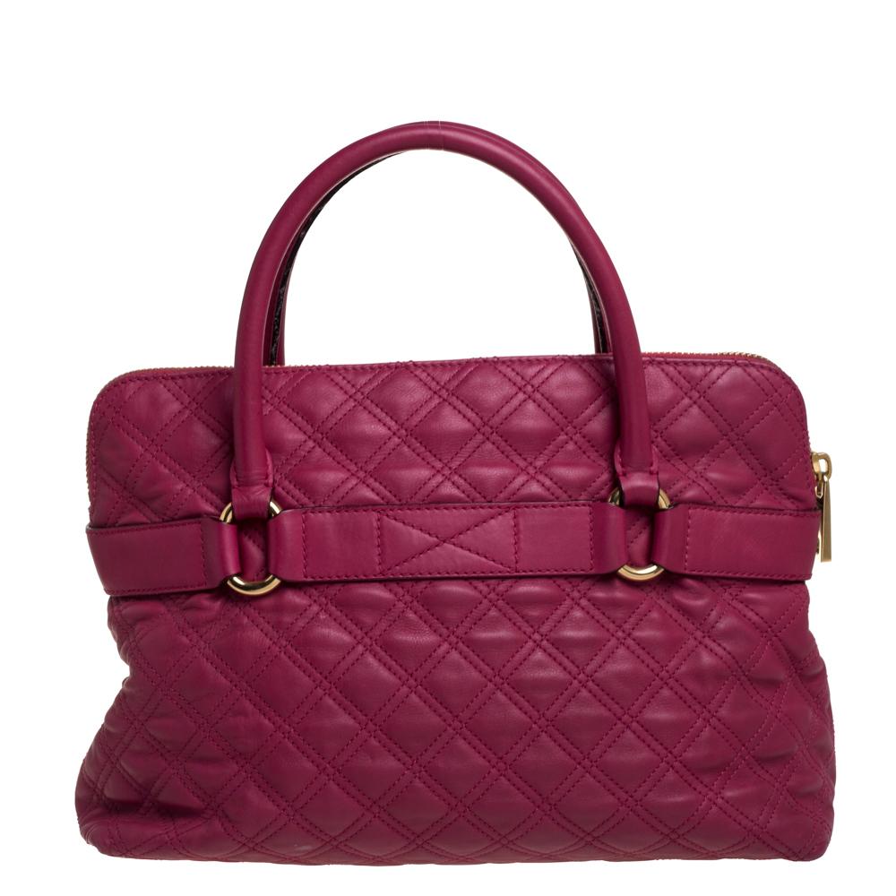 Marc Jacobs Pink Quilted Leather Bruna Bow Satchel In Good Condition In Dubai, Al Qouz 2