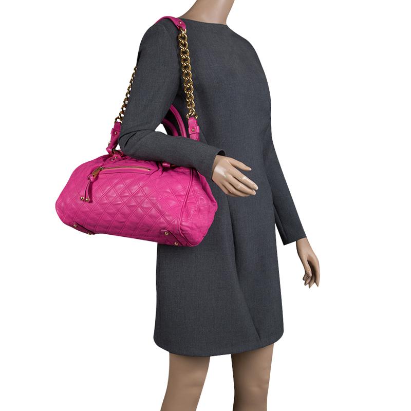 Marc Jacobs Pink Quilted Leather Stam Satchel In Good Condition In Dubai, Al Qouz 2