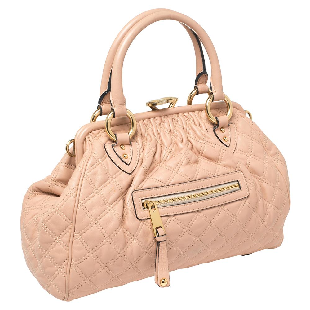 Beige Marc Jacobs Pink Quilted Leather Stam Shoulder Bag