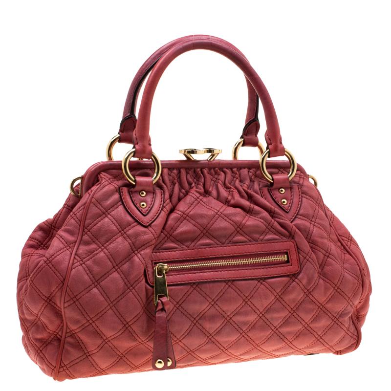 pink quilted leather handbag