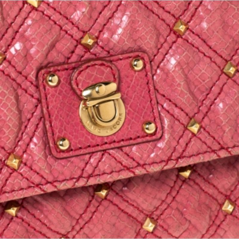 Marc Jacobs Pink Studded Leather Eugenie Clutch en venta 6