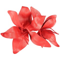 MARC JACOBS Poppy Red Leather Lilies Hair Pin