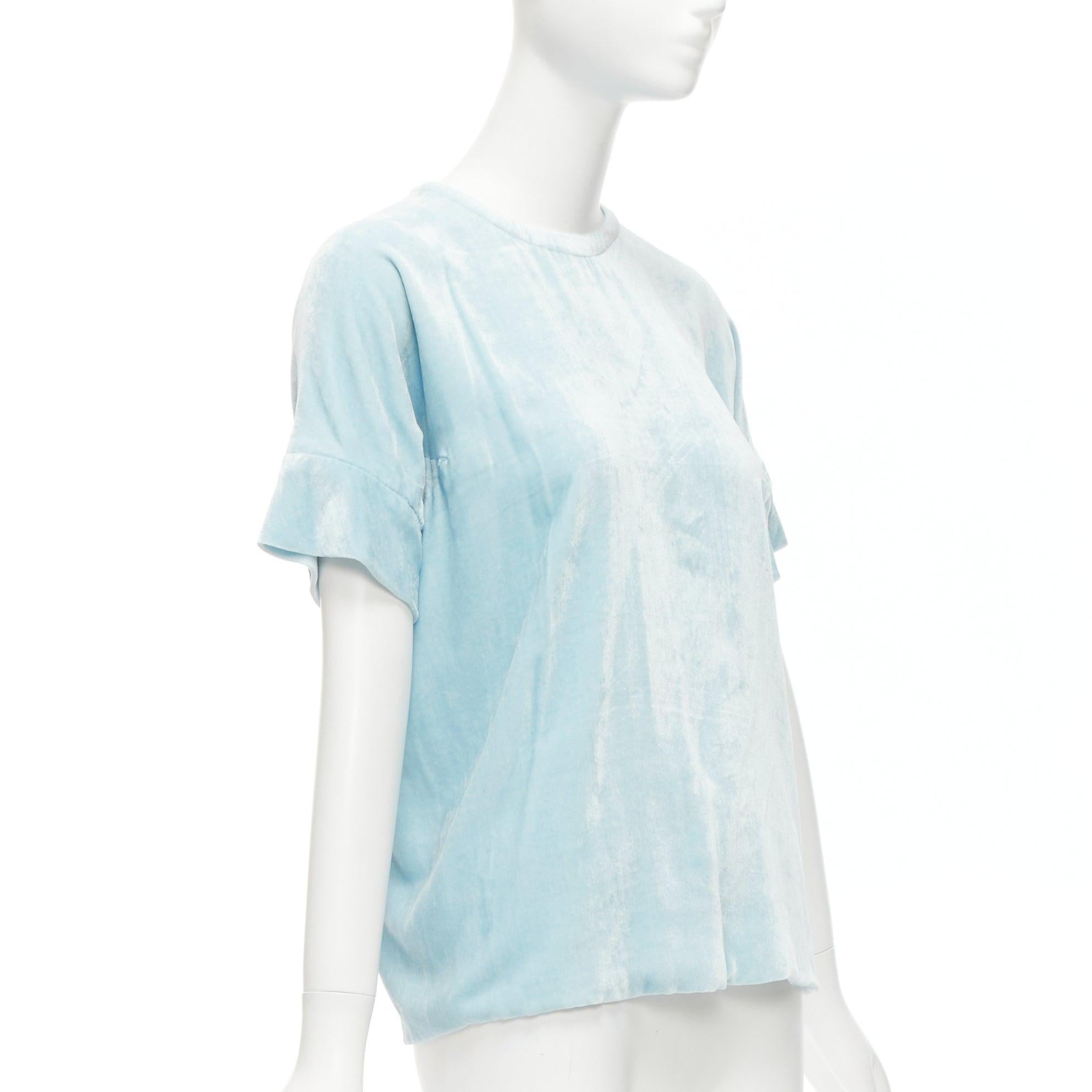 Blue MARC JACOBS powder blue rayon silk velvet darted short sleeve top US2 S For Sale