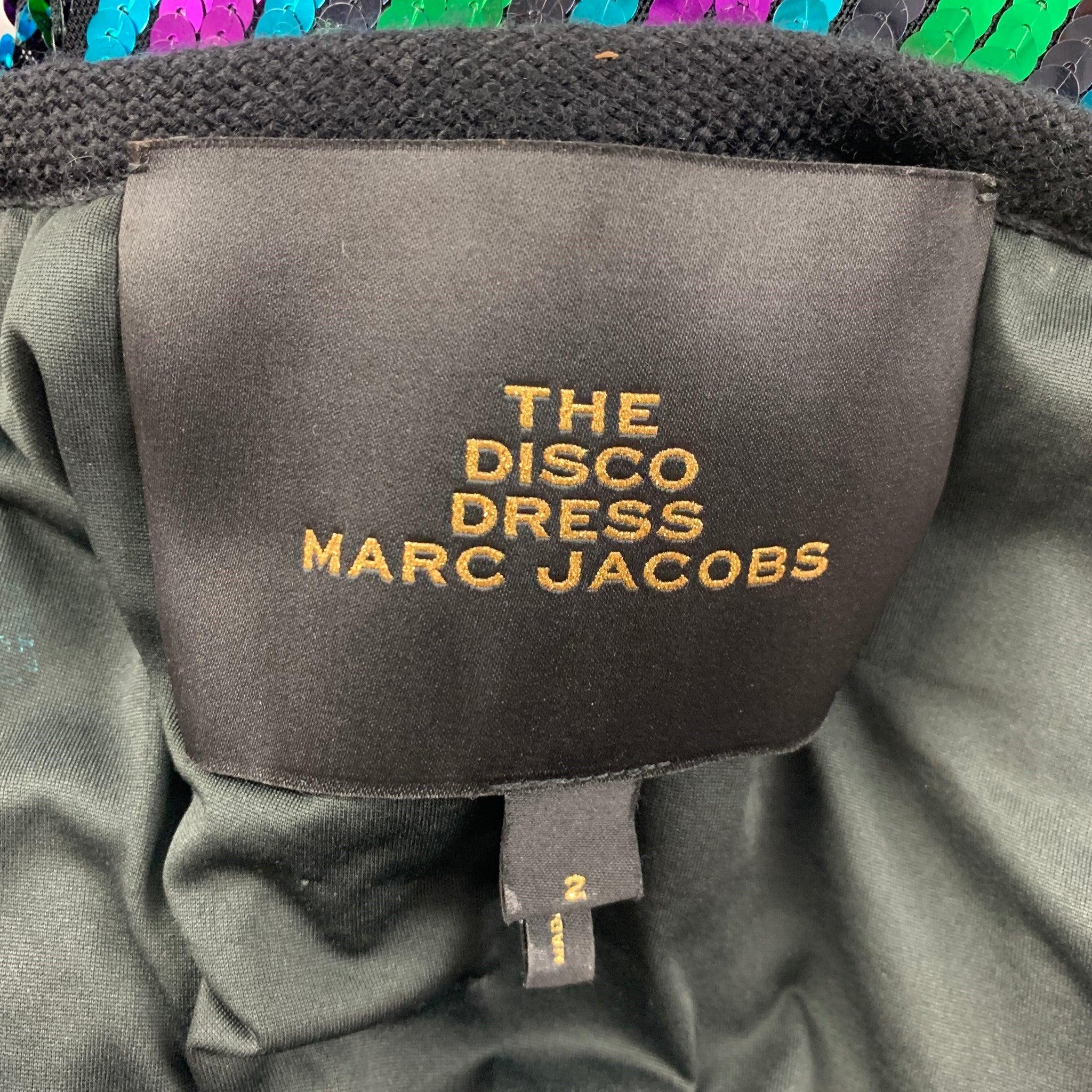 MARC JACOBS Pre-Fall 2019 Taille 2 Robe disco asymétrique noire multicolore Pour femmes en vente