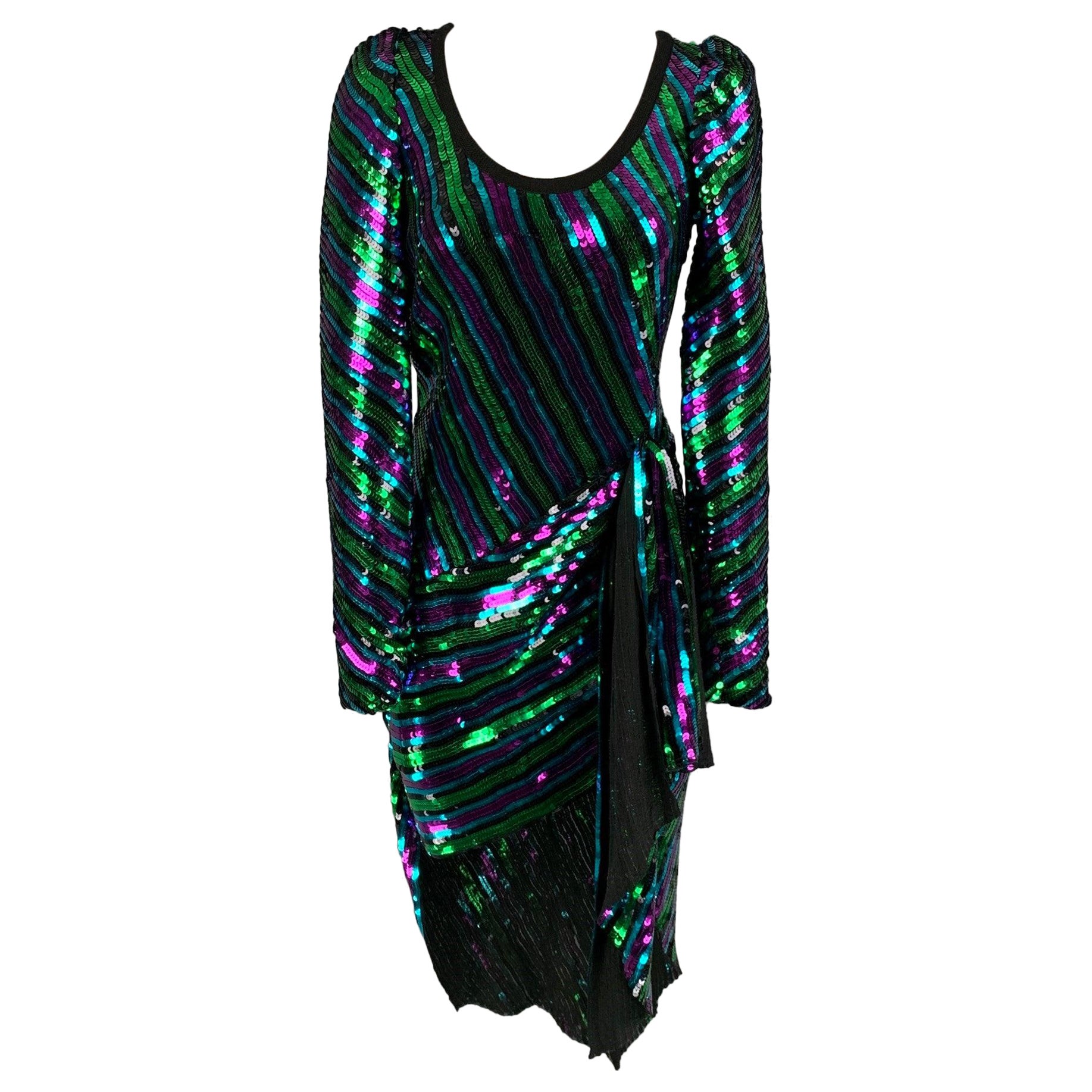 MARC JACOBS Pre-Fall 2019 Größe 2 Schwarzes mehrfarbiges asymmetrisches Discokleid im Angebot