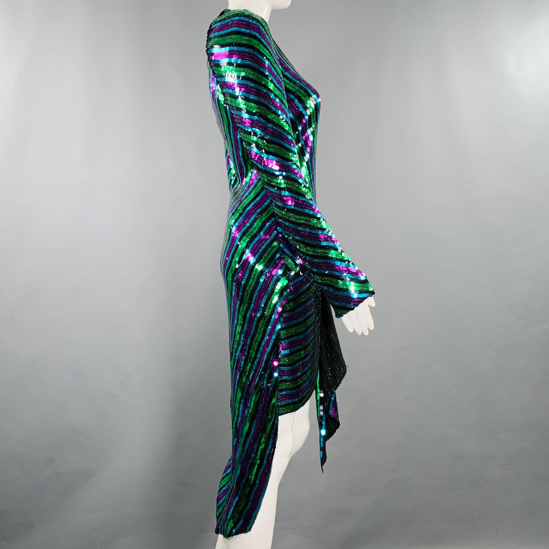 MARC JACOBS Pre-otoño 2019 Talla 2 La discoteca Negro Vestido de cóctel asimétrico de rayas multicolor en Excelente estado para la venta en San Francisco, CA
